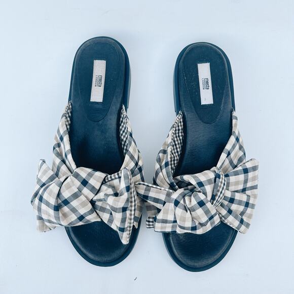 Miista London Valerie Plaid Tartan Bow Sandals Slides Flats Knot 38 Leather 7.5 - Picture 3 of 8